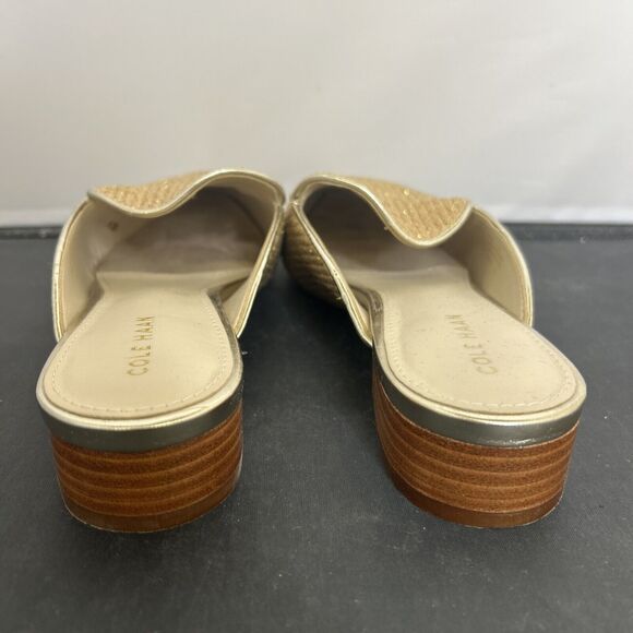 Cole Haan Gold Metallic Linen Piper Loafer Mule Size 6.5B VGUC Bnfts Charity - Picture 6 of 13